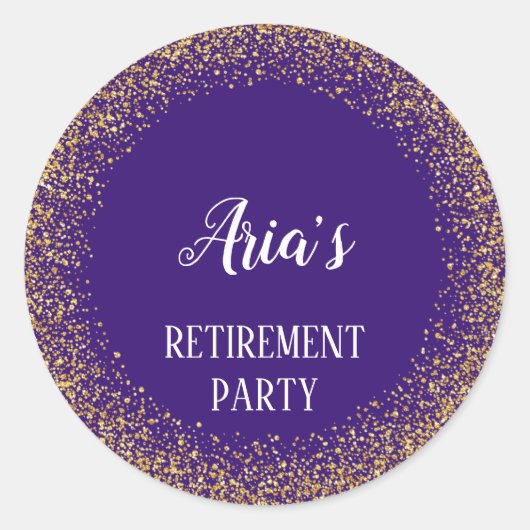 Gouden Confetti op Paarse Party Envelope Seals Ronde Sticker (Voorkant)