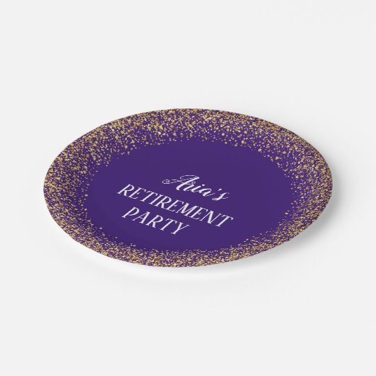 Gouden Confetti op Paarse Pensioenpartij Borden Papieren Bordje (Gekanteld)