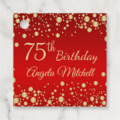 Gouden confetti op rode 75e verjaardag bedankjes labels (Voorkant)