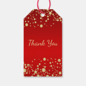 Gouden confetti op rood 80ste verjaardagsfeestje cadeaulabel (Achterkant)