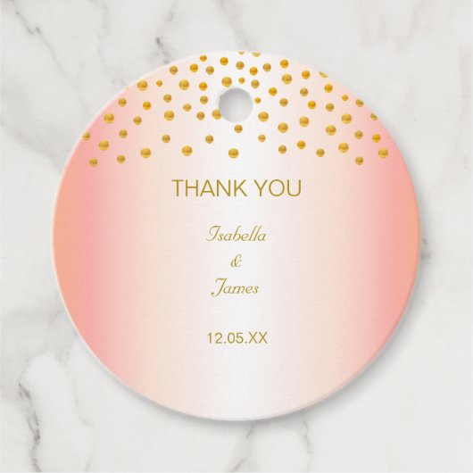 Gouden confetti op roze goud bedankjes labels (Voorkant)