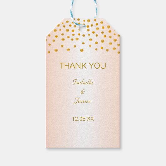 Gouden confetti op roze goud cadeaulabel (Voorkant)