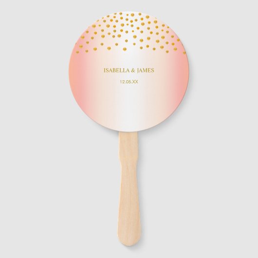 Gouden confetti op roze goud handwaaier (Voorkant)