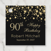Gouden confetti op zwart 90ste verjaardag bedankjes labels (Voorkant)