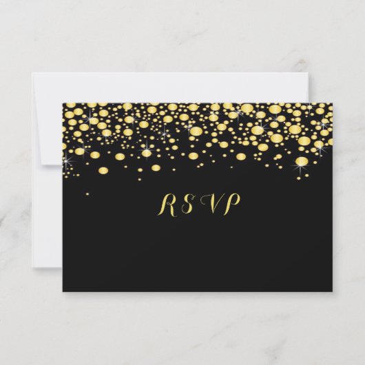 Gouden Confetti op zwart, Custom, RSVP Kaartje (Voorkant)