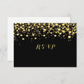 Gouden Confetti op zwart, Custom, RSVP Kaartje (Voorkant / Achterkant)
