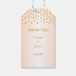 Gouden confetti op zwart en roze goud cadeaulabel