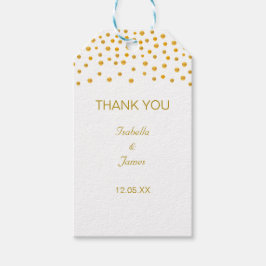 Gouden confetti op zwart en wit cadeaulabel