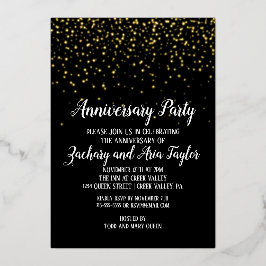 Gouden confetti op zwart jubileumfeest goud folie uitnodiging