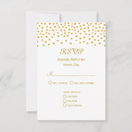 Gouden confetti op zwart-witte trouwdag RSVP kaartje