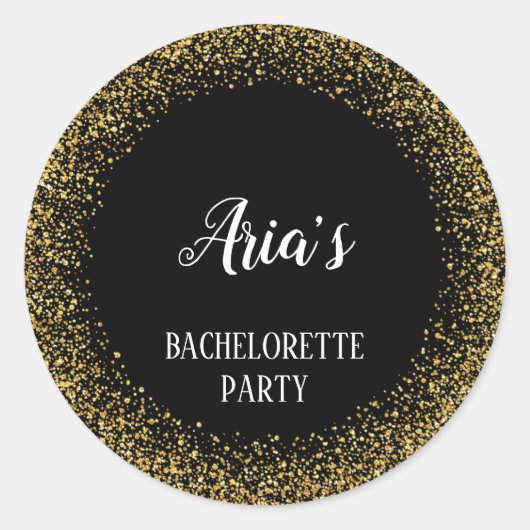 Gouden Confetti op zwarte Bachelorette Envelope Se Ronde Sticker (Voorkant)