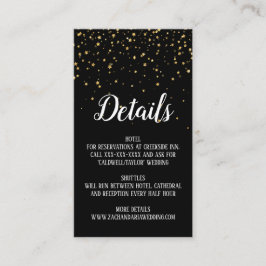 Gouden confetti op zwarte huwelijksdetails kaart