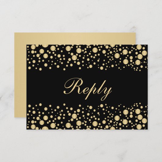 Gouden confetti op zwarte RSVP-uitnodiging RSVP Kaartje (Voorkant / Achterkant)