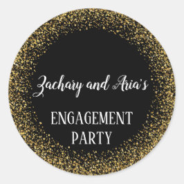 Gouden Confetti op zwarte Verlovingen envelop afdi Ronde Sticker