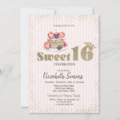 Gouden confetti, pannenkoeken, gestreepte Sweet 16 Kaart (Voorkant)