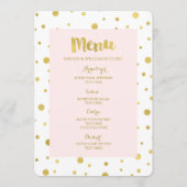 Gouden Confetti Pastel Blush Roze Bruiloft Menu (Voorkant)