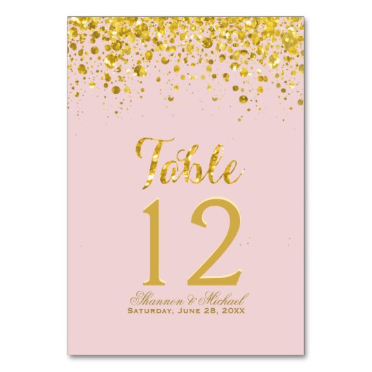 Gouden Confetti | Pastel Roze Tafel Kaart (Achterkant)