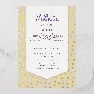 Gouden confetti pastelgele verjaardagskaart folie uitnodiging