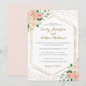 Gouden Confetti Perzik waterverf bloemenbruiloft Kaart (Voorkant / Achterkant)