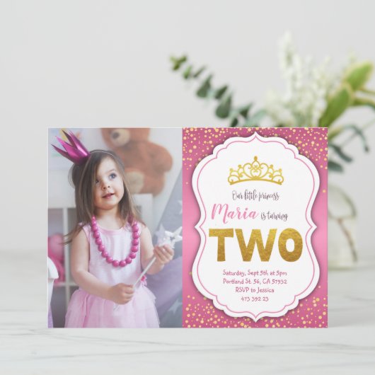 Gouden Confetti Princess 2e verjaardag Kaart (Staand voorkant)