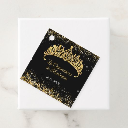 Gouden Confetti Quinceanera Tiara Bedankjes Labels (In situ)