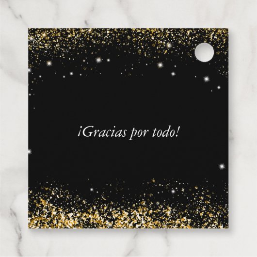 Gouden Confetti Quinceanera Tiara Bedankjes Labels (Achterkant)