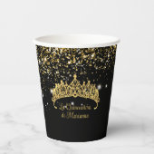 Gouden Confetti Quinceanera Tiara Papieren Bekers (Voorkant)