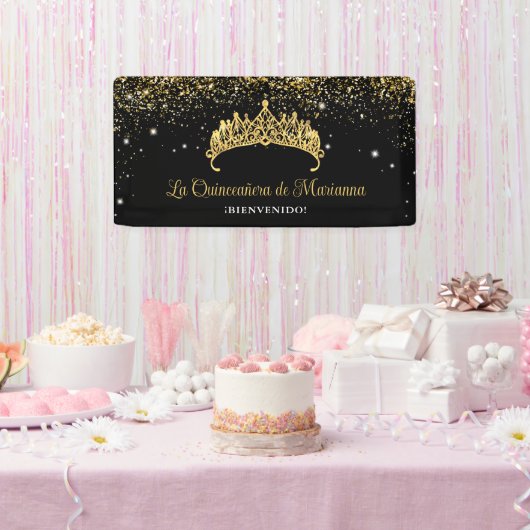 Gouden Confetti Quinceanera Tiara Spandoek (Feest)