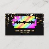 Gouden Confetti Rainbow Razor Blade Hair Stylist Visitekaartje (Voorkant)