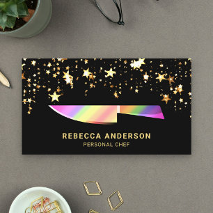 Gouden Confetti Regenboog Keukenmes Persoonlijke C Visitekaartje