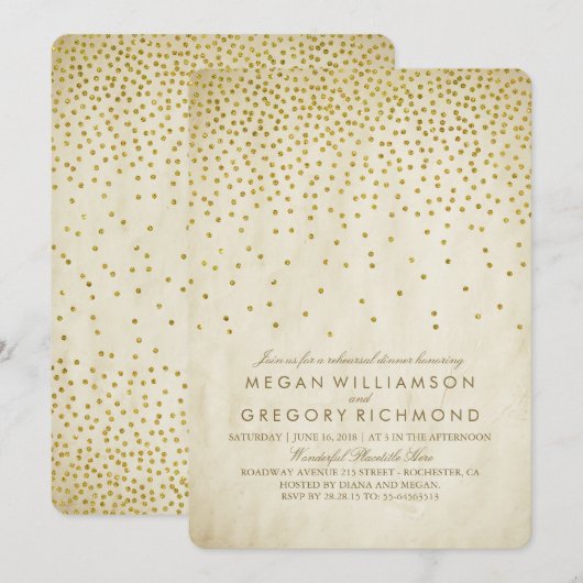  gouden Confetti repetitie diner Kaart (Voorkant / Achterkant)