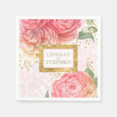 Gouden Confetti Roze  Bloemen Huwelijk Servet (Voorkant)