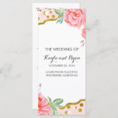 Gouden Confetti Roze Bloemen Stripes Trouwprogramm Programmakaart (Voorkant / Achterkant)