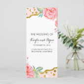 Gouden Confetti Roze Bloemen Stripes Trouwprogramm Programmakaart (Staand voorkant)
