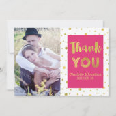 Gouden Confetti roze bruiloft dank u fotokaarten Bedankkaart (Voorkant)