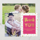 Gouden Confetti roze bruiloft dank u fotokaarten Bedankkaart (Voorkant / Achterkant)