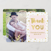 Gouden Confetti roze bruiloft dank u fotokaarten Bedankkaart (Voorkant / Achterkant)