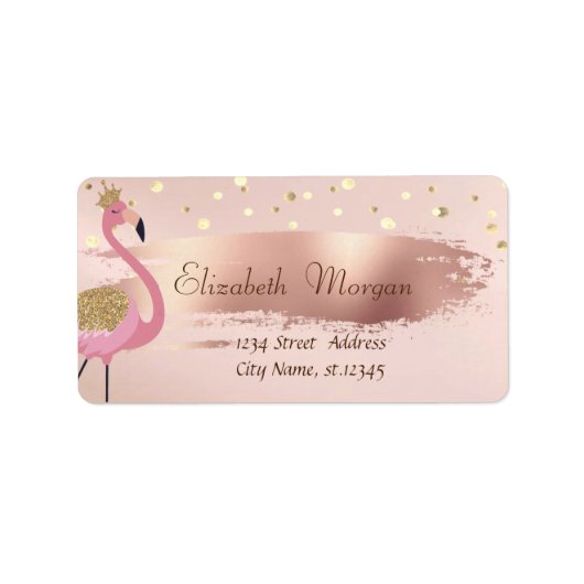 Gouden confetti, Roze gouden kwaststreek Roze Flam Etiket (Voorkant)