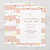 Gouden Confetti Roze Religieuze Uitnodiging (Voorkant / Achterkant)