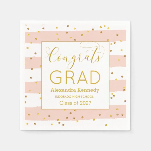 Gouden Confetti Roze Strepen Afstuderen Papier Ser Servet (Voorkant)