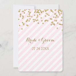Gouden Confetti Roze Strepen Huwelijksuitnodiginge Kaart