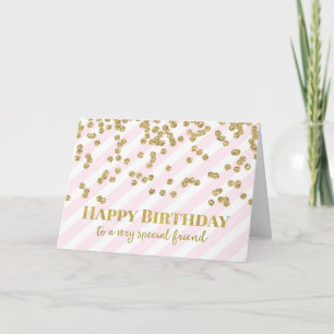 Gouden Confetti Roze Strepen Vriend Verjaardag Kaa Kaart