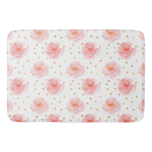 Gouden Confetti Roze Waterverf Rozen Badmat (Voorkant)