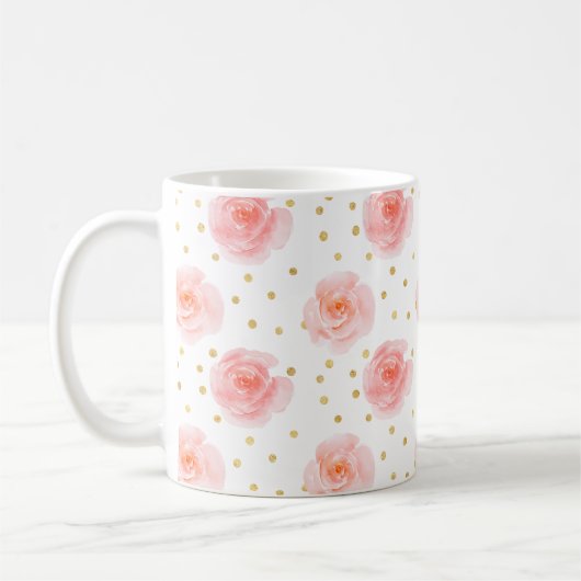 Gouden Confetti Roze Waterverf Rozen Koffiemok (Links)