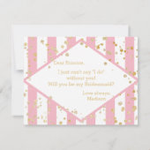 Gouden Confetti Roze Wil je mijn bruidsmeisje zijn Kaart (Achterkant)