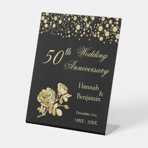 Gouden Confetti Rozen 50ste bruiloft Jubileum Reclamebord Met Voetstuk