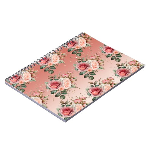 Gouden Confetti Rozen Bloemen Notitieboek (Linkerzijde)