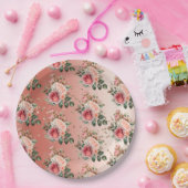 Gouden Confetti Rozen Bloemen Papieren Bordje (Feest)