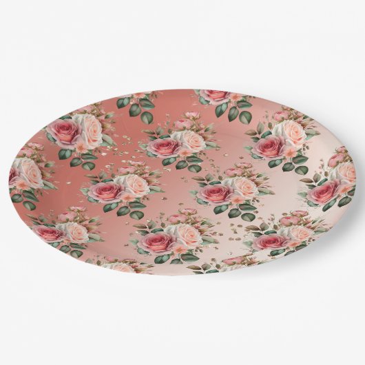 Gouden Confetti Rozen Bloemen Papieren Bordje (Gekanteld)