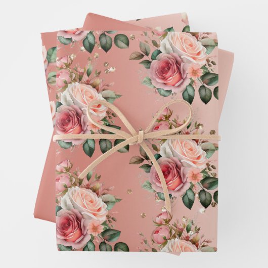 Gouden Confetti Rozen Bloemen Vrijgezellenfeest Inpakpapier Vel (In situ)